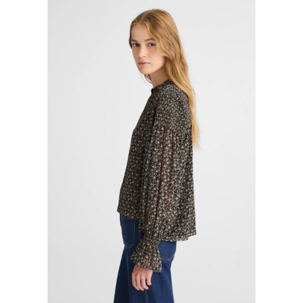 Madewell Semi-Sheer Split-Neck Top Jet Black Floral Large - Picture 6 of 8